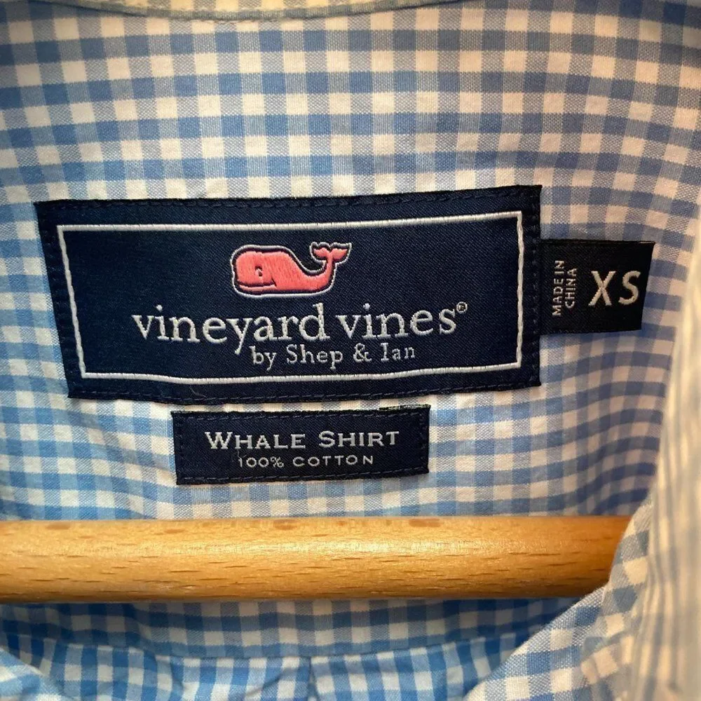 Vineyard Vines Whale Shirt Blue Gingham Plaid XS